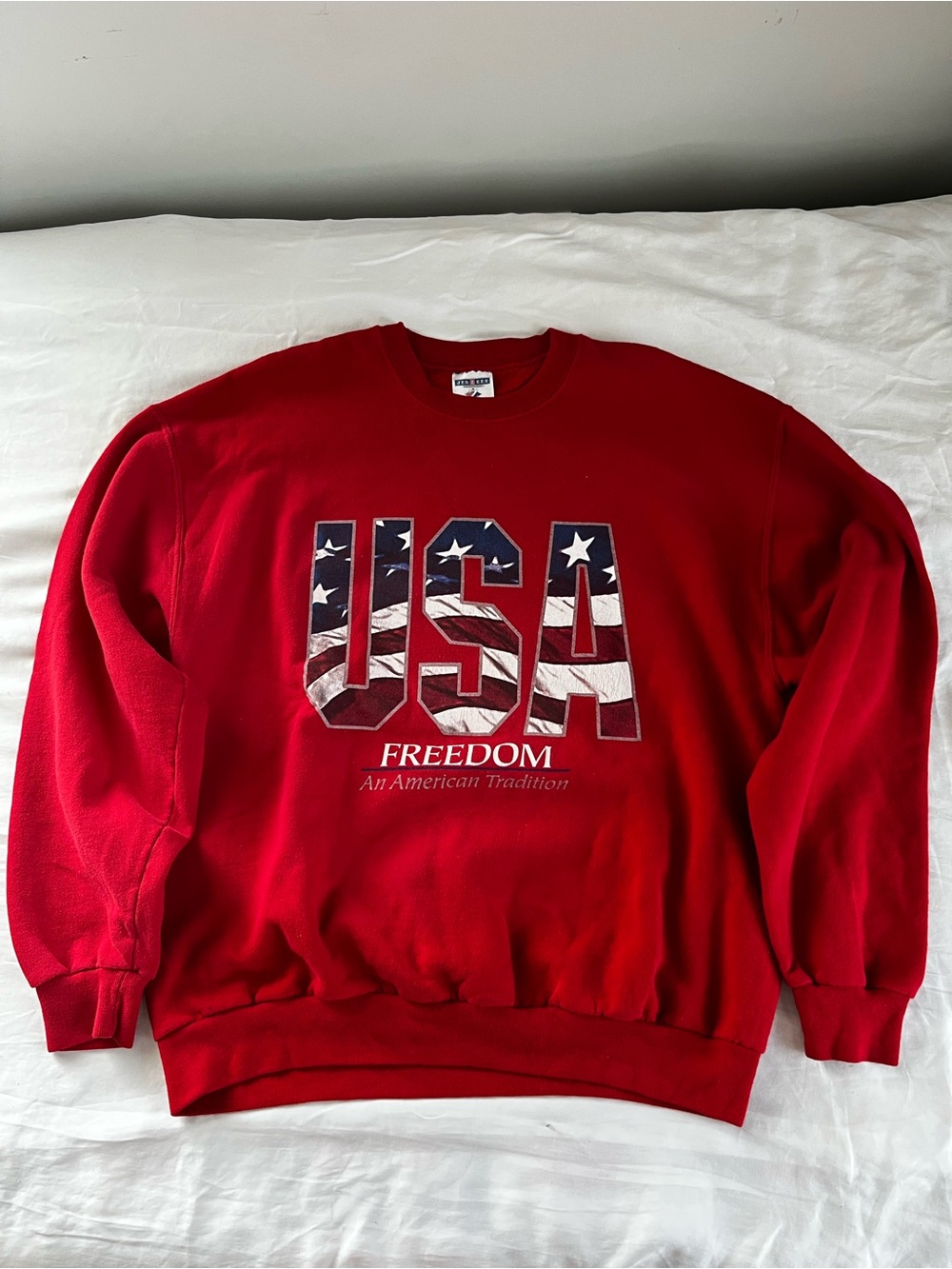 Vintage USA Freedom Americana Jerzees Red Crewneck Sweatshirt Large